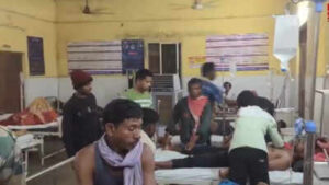 A sudden storm caused an 11 kv power line to come into contact with the iron pole of a tent erected for spectators delivering electric shocks to several people.jpg