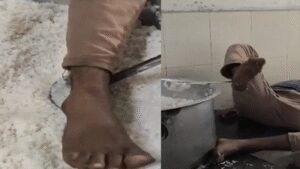 A hostel watchman in sangareddy district was removed from duty after being found inebriated and sleeping with his leg in a pot of cooked rice.jpg