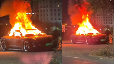 Fire destroys porsche taycan electric in india watch.jpg