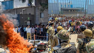 Noida witnessed massive industrial worker protests over wages escalating into widespread violence arson and vandalism across multiple sectors.jpg
