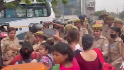 Workers protest outside a private company near sector 8 jama masjid demanding salary hike.jpg