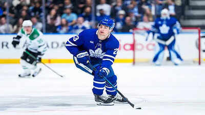 Nhl matthew knies 23 of the toronto maple leafs skates with the puck against the dallas stars during the first period at the scotiabank arena on april 13 2026 in toronto ontario canada.jpg