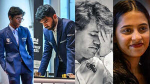 Praggnanandhaa gukesh magnus carlsen and divya deshmukh photo by michal walusza for norway chess 1.jpg